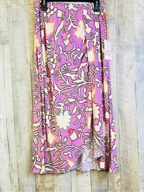 Knox Rose XS Light Purple & Cream Floral Print Skirt with 13” Slit on Fr…